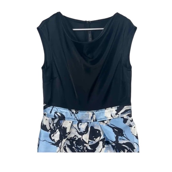 ST. JOHN Mikado Rose Blossom Floral Knee Length Shift Dress in Black/Blue Size 2 - Picture 4 of 7